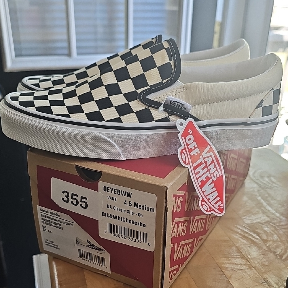 Vans Black and White Checkerboard Slip-On Shoes